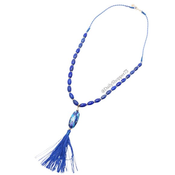 Kendra Scott Jewelry - Kendra Scott Blue & Gold "Insley" Long Stone Pendant Tassel Necklace